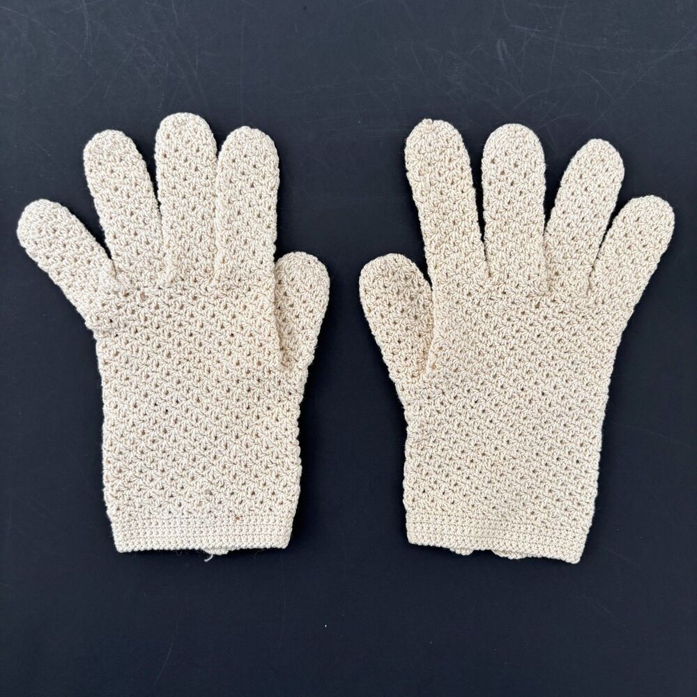 Womens Crochet Lace Gloves Small Handmade Cream Cottage Coquette Dainty Indie